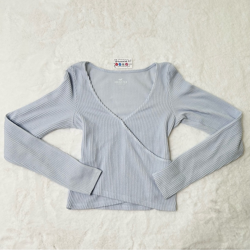 Hollister Soft Blue Ribbed Long Sleeve Top